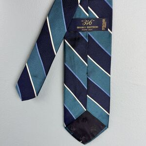 Brooks Brothers 346 Blue White Silk 3" Necktie Tie Diagonal‎ Striped USA Made